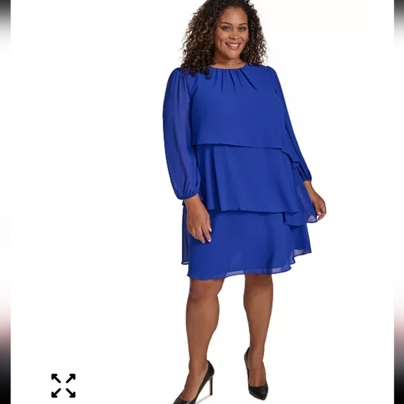 Jessica Howard Dresses & Skirts - $109 Jessica Howard Shift Dress Sz 16 Plus Tiered Pink Chiffon Long Sleeves Date